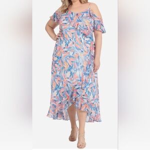 London Times patterned cold shoulder maxi dress plus size 14W